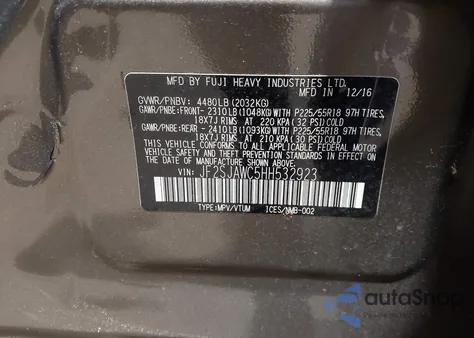 2017 Subaru Forester 2.5I Touring from USA, damaged, VIN JF2SJAWC5HH532923